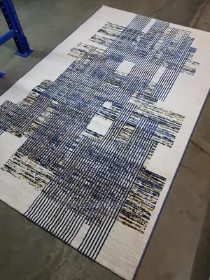 5x7fts Blue and Creamturkey Center Rug