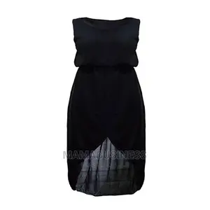 Sleeveless Midi Long Chiffon Hem Dress - Black