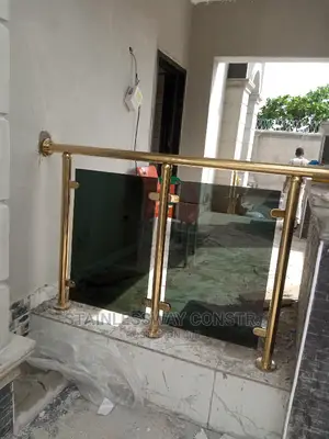 Gold Pipe Railing Dark Grey Glass Top-Notch
