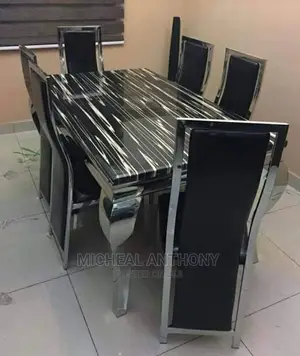 Marble Dining Table by Six With Pure Leather Chairs