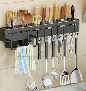 60cm Wall Mounted Knife Cutlery Holder Rack With Hooks