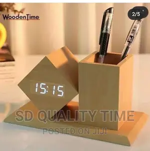 Wooden Pen Holder + Digital Clock