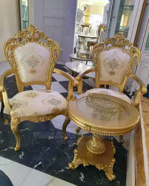Me You Royal Table With Two Chairs in Golden Colour.