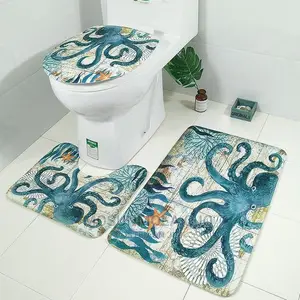 3pcs Bathroom Non-Slip Pedestal Rug+Lid Toilet Cover+Bath