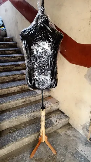 Male Torso Black Body With Wooden Head And Tripod Stand