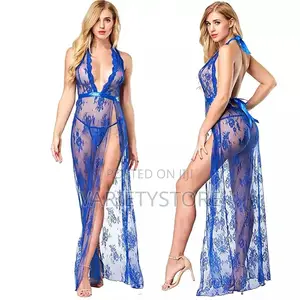 Women Long Skirt High Slit Dress Hanging Neck Sexy Nightgown