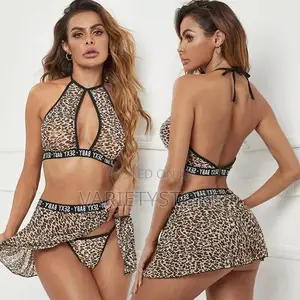 3 Piece Women Sexy Lingerie Pajamas Leopard Print Underwear