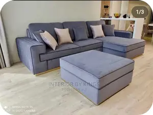 L-Shaped Fabric Sofa + Center Ottoman Can Come in Colors