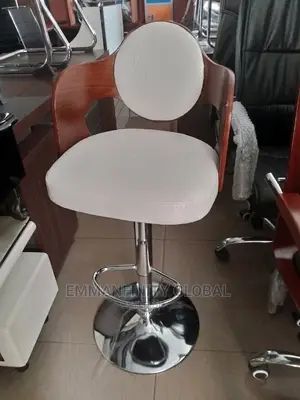 White Leather Barstool With Wooden Back