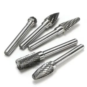 Head Tungsten 5pc 1/4 Inch Rotary Point Burr Milling Cutters