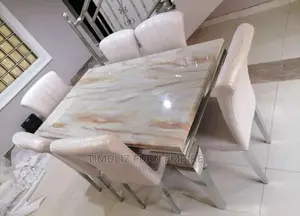 Luxury 6 Seater Marble Top Royal Dining Table Set.