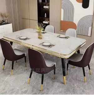 Exquisite Marble Dining Table With 6 Executive Chairs