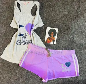 Ladies Cotton Short and Tan Top Loungewear Set