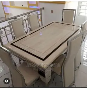 Versace Marble Dinning Table With Six Leather Chairs