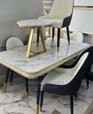 Royal Marble Dinning Table With Six Leather Chairs