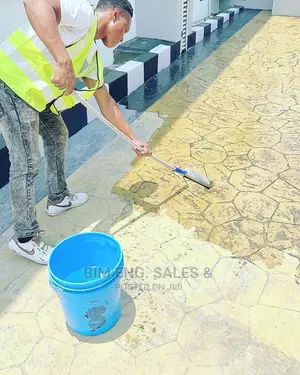 Yellow Print Grey Release Antique Rock Design Stamped Floor
