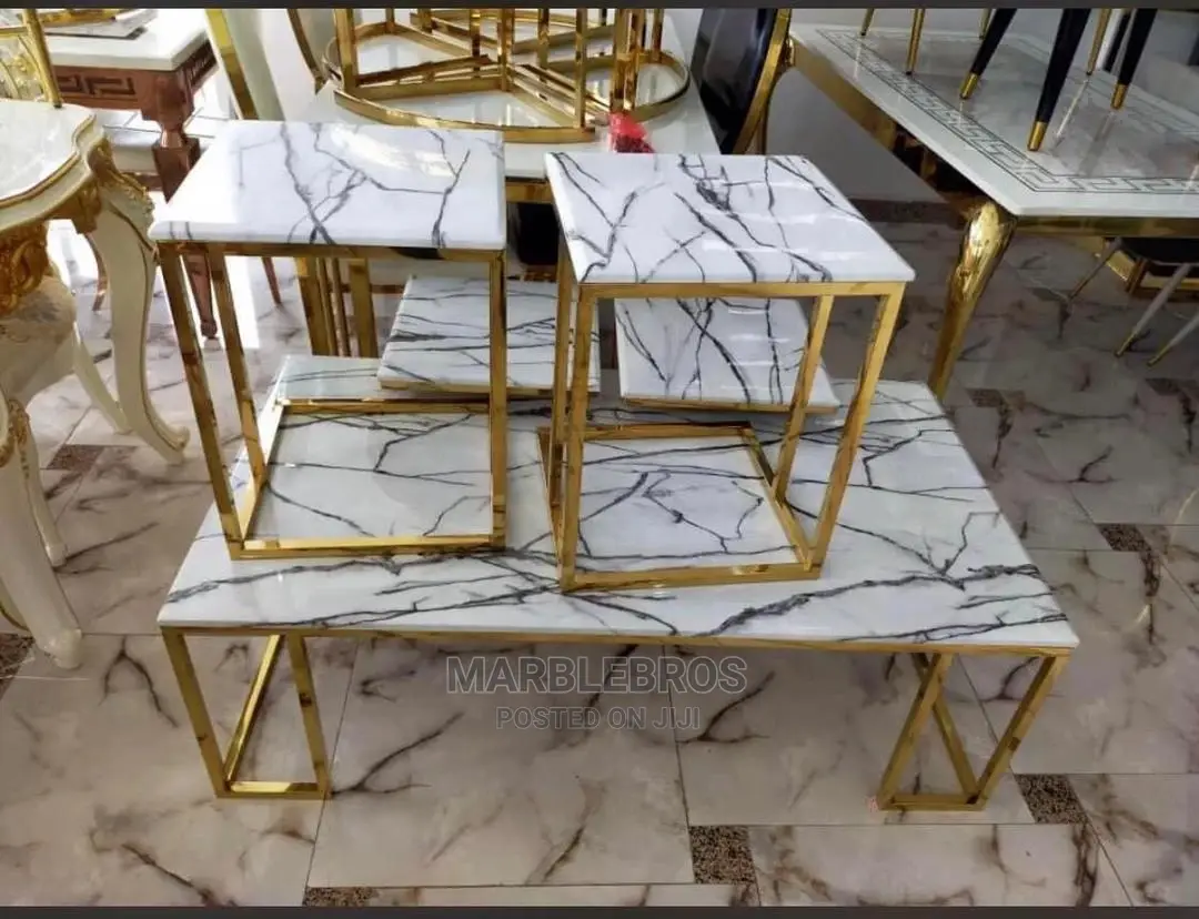 Marble Center Table With Gold Design
