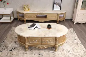 Classic Royal TV Stand and Centre Table in Gold Color.