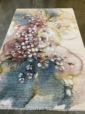 5*7fts Blue Purple And Cream Flower Center Rug(4*6,7*10)