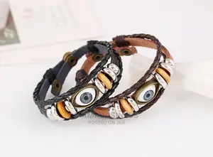 2PC Turkey Eye Braided Rope Bracelet - Black/Brown