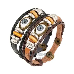 2PC Turkey Eye Braided Rope Bracelet - Black/Brown