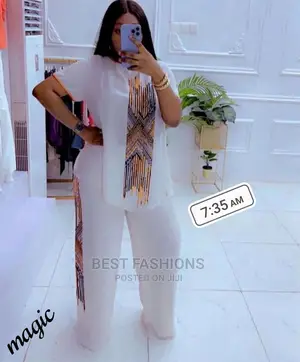 Classic Ladies White Up and Down Trousers