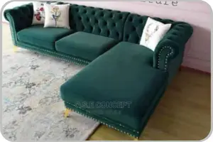L- Shaped Green Fabric Sofa Available