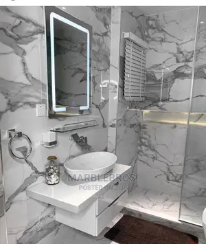 LED Mirror, Wash Hand Basin, White Tiles,Toilet Accessories