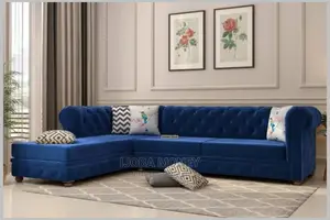 Modern L- Shaped Blue Fabric Sofa