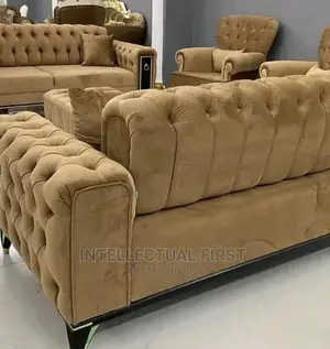 Luxury 7 Seater Living Room Brown Fabric Sofa Chair.