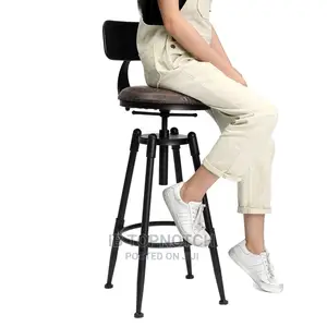 Retro Cafe Counter Chair Backrest Seat Adjustable