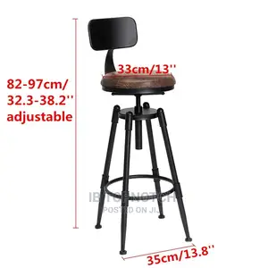 Retro Cafe Counter Chair Backrest Seat Adjustable