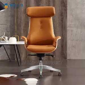 Executive Wooden Back Swivel Leather Chair.