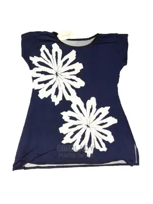 Blue Ladies Double Flower Print Ice Silk Top Blouse
