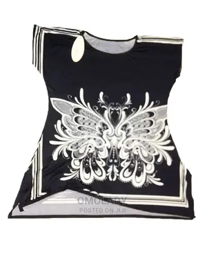 Butterfly Print Ice Silk Ladies Top- Black