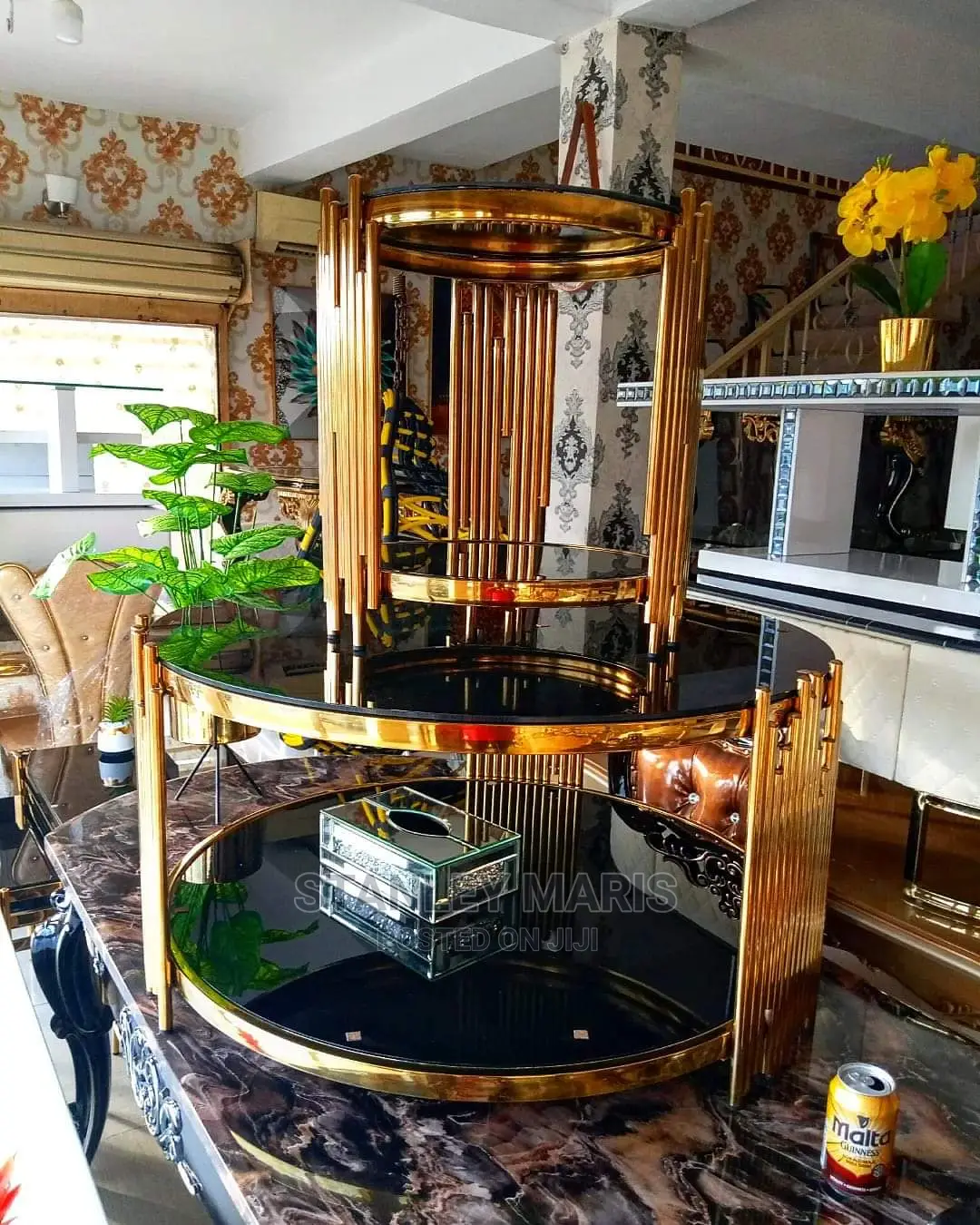 Luxurious Gold Centre Table With Two Side Stools