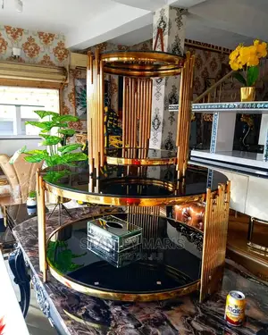Luxurious Gold Centre Table With Two Side Stools
