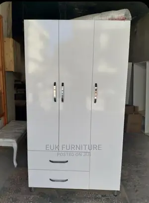 Lovely White 3ft by 6ft Three Door Wardrobe With 2 Drawers