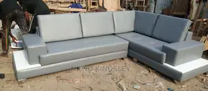 Luxury L-Shaped Living Room Leather Fabric Made Sofa Chair.