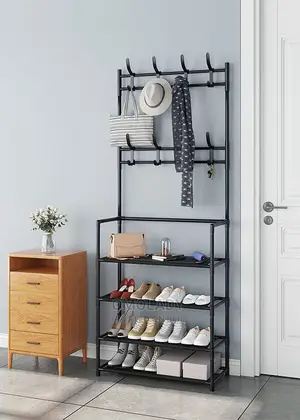 Multipurpose Coat/Hat Hanger With 4 Layers Of Shoe Rack