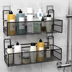 1 PCS Black Wallmounted Bathroom Shelf Without Drilling Shower