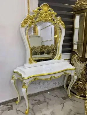 Console Dressing Mirror White and Gold