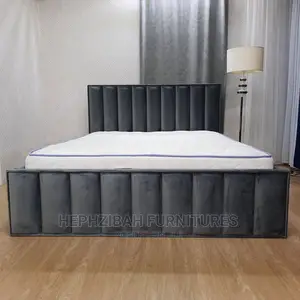 6 X Grey Upholstered Bedframe With 2 Bedside Drawers