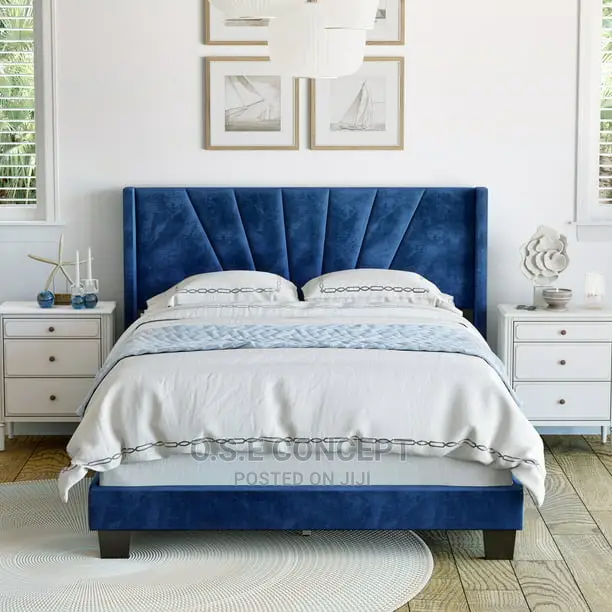 4 and Half Blue Padded Bed Frame