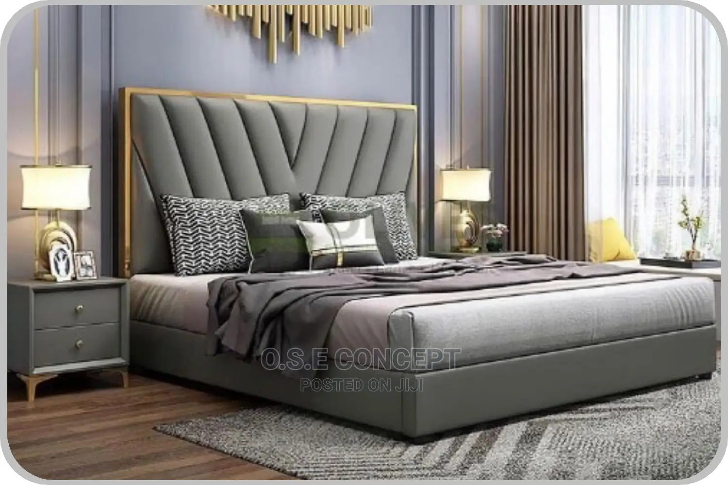 6 By 6 Padded Grey Bed Frame With Bedside
