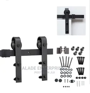 Sliding Barn Door Hardware Kit 7 Foot, J Shape, Black