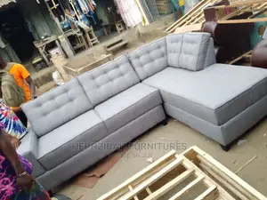 Grey L Shaped Fabric Sofa