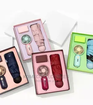 Umbrella, Rechargeable Fan and Charger in a Gift Set