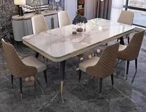 Exquisite Marble Dining Table With 6 Luxury Chairs