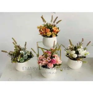 White Vase Tabletop Ceramic Flower Plant - 4pcs
